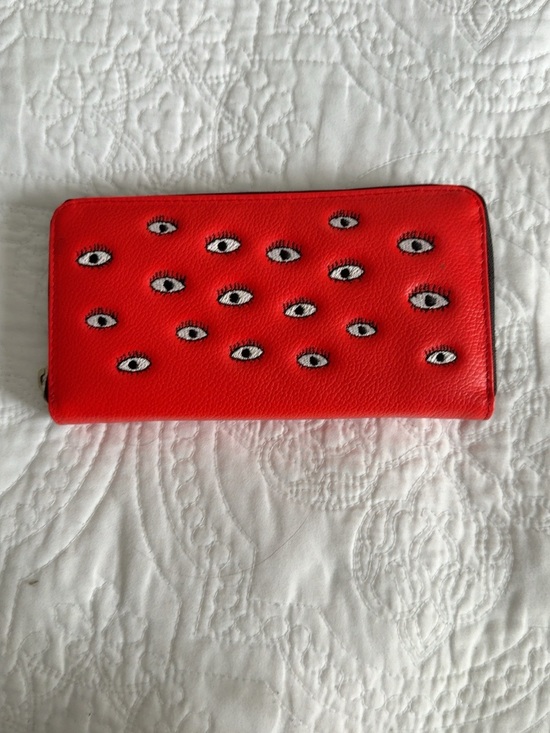 Min & Mon Handbags - Min & Mon Red Eye-Embroidered Zip Wallet